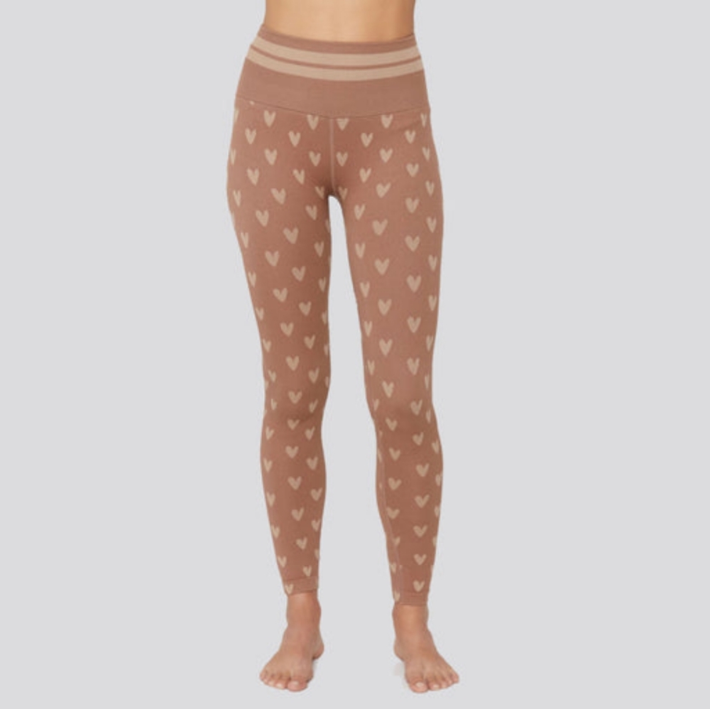 Spiritual Gangster Love Sculpt Jacquard Brown Heart Leggings XS S Yoga Gym